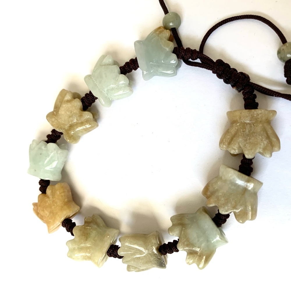 Jade Lotus Bracelet Green Knotted Hemp Closure, Feng Shui, Prosperity Wisdom NEW